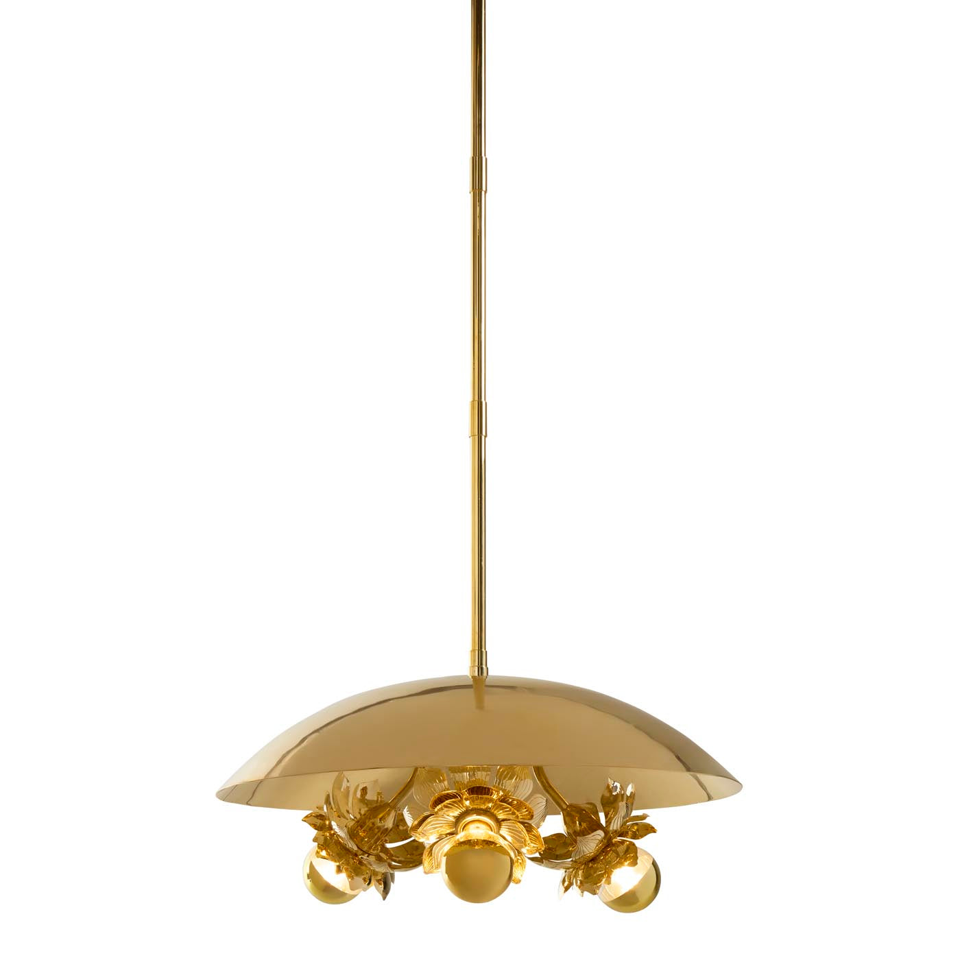 Gold pendant light fixture on a white background