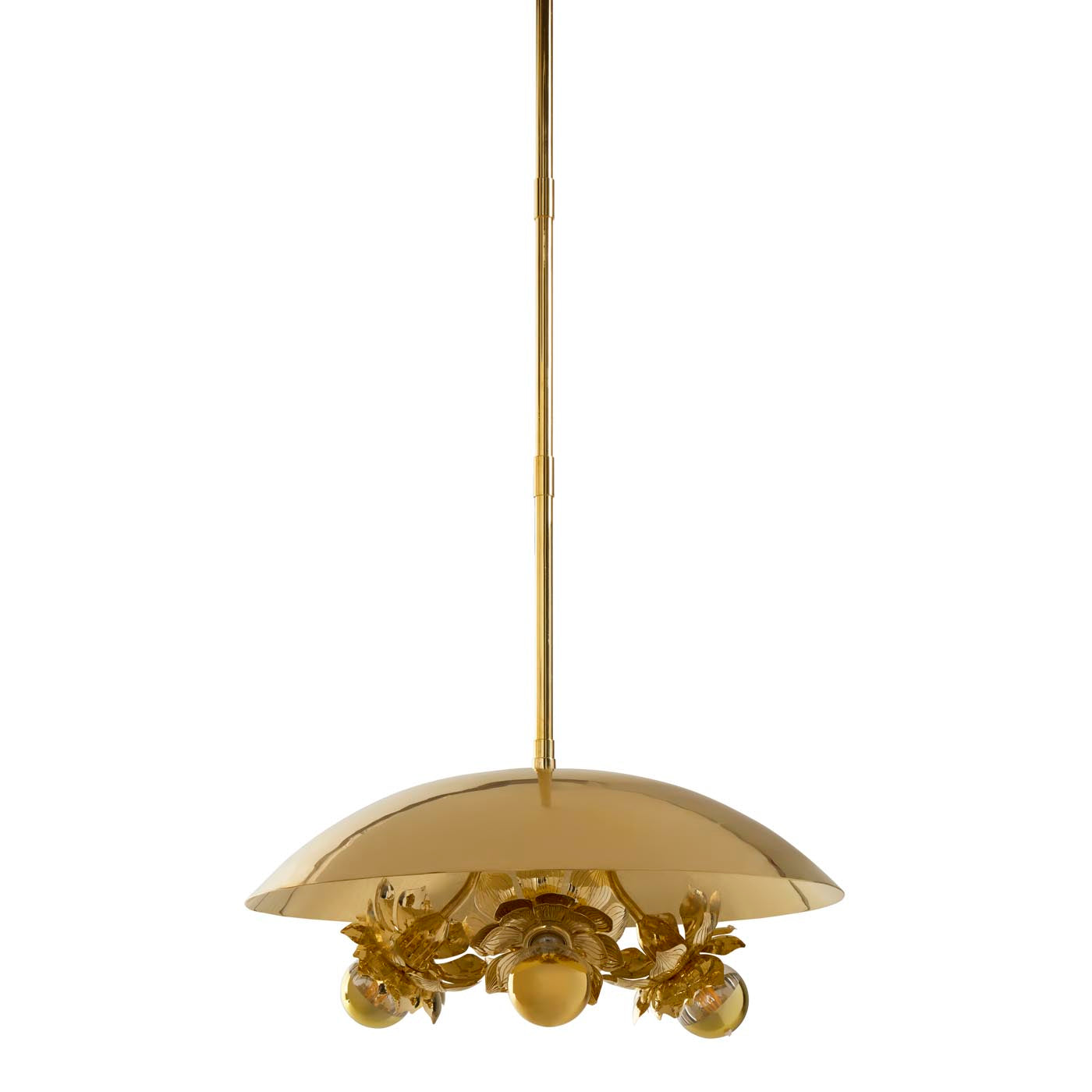 Gold pendant light fixture on a white background