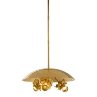 Gold pendant light fixture on a white background