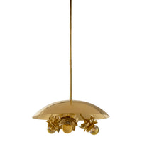 Gold pendant light fixture on a white background