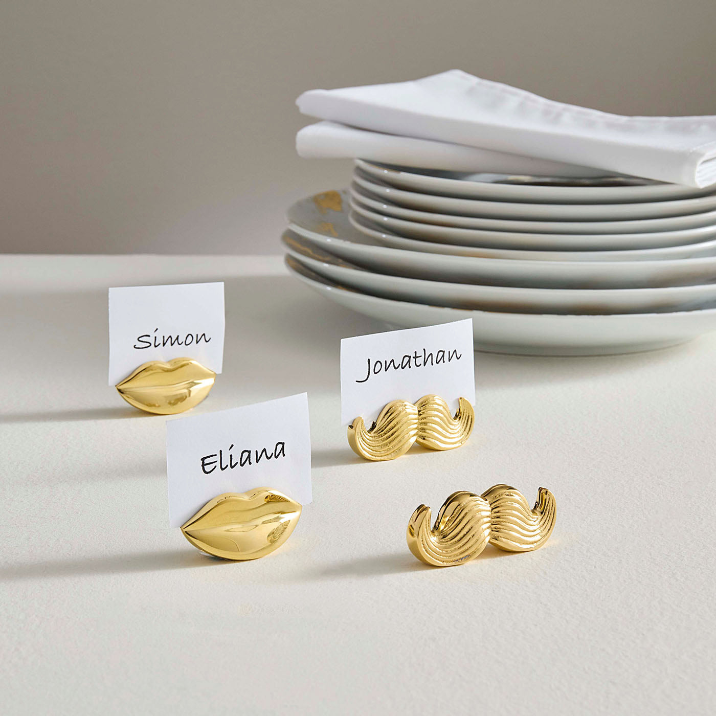 Mr. & Mrs. Muse Place Card Holder Set in Brass | Jonathan Adler