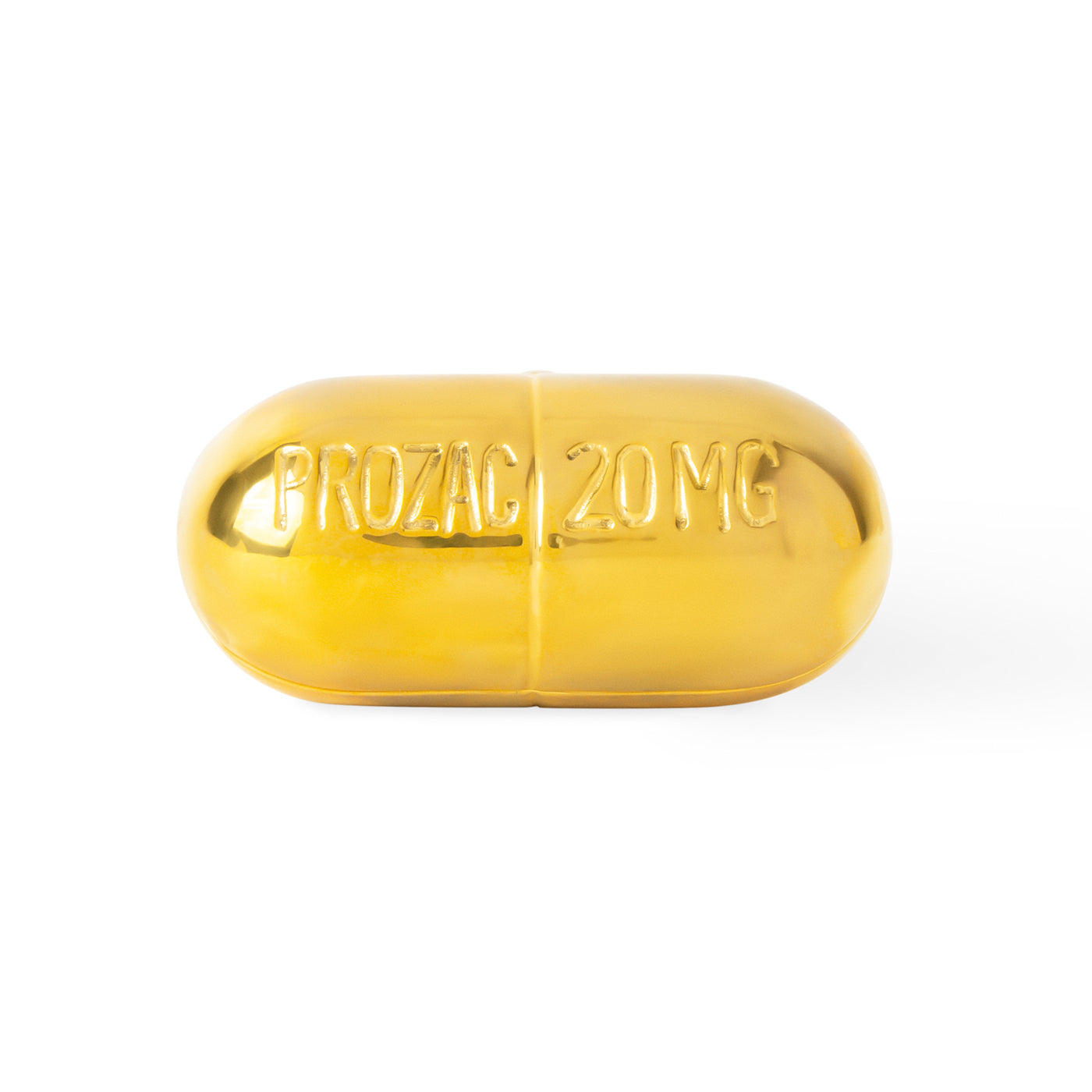 prozac pill box brass - front view