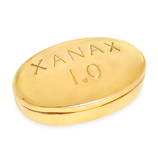 xanax pill box brass - angle view