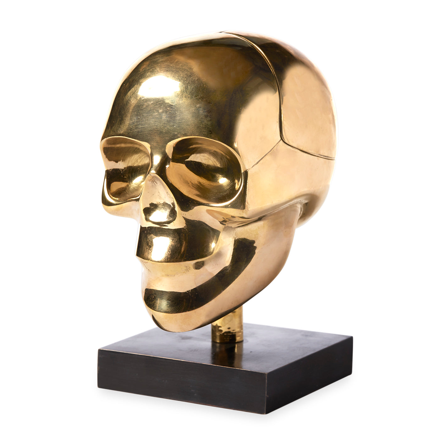 Jonathan Adler Brass Skull Box in hand-polished solid brass with hinged lid