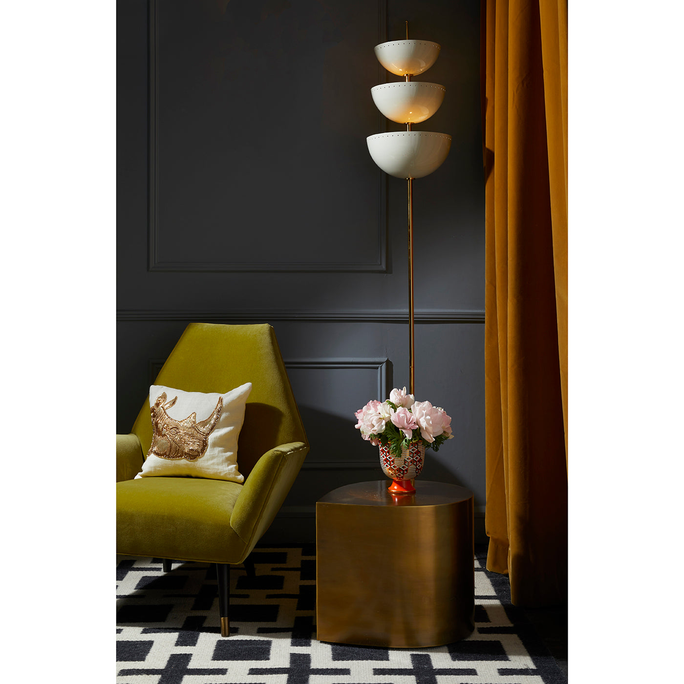 lisbon torchiere sorrento chair brass teardrop table - styled view
