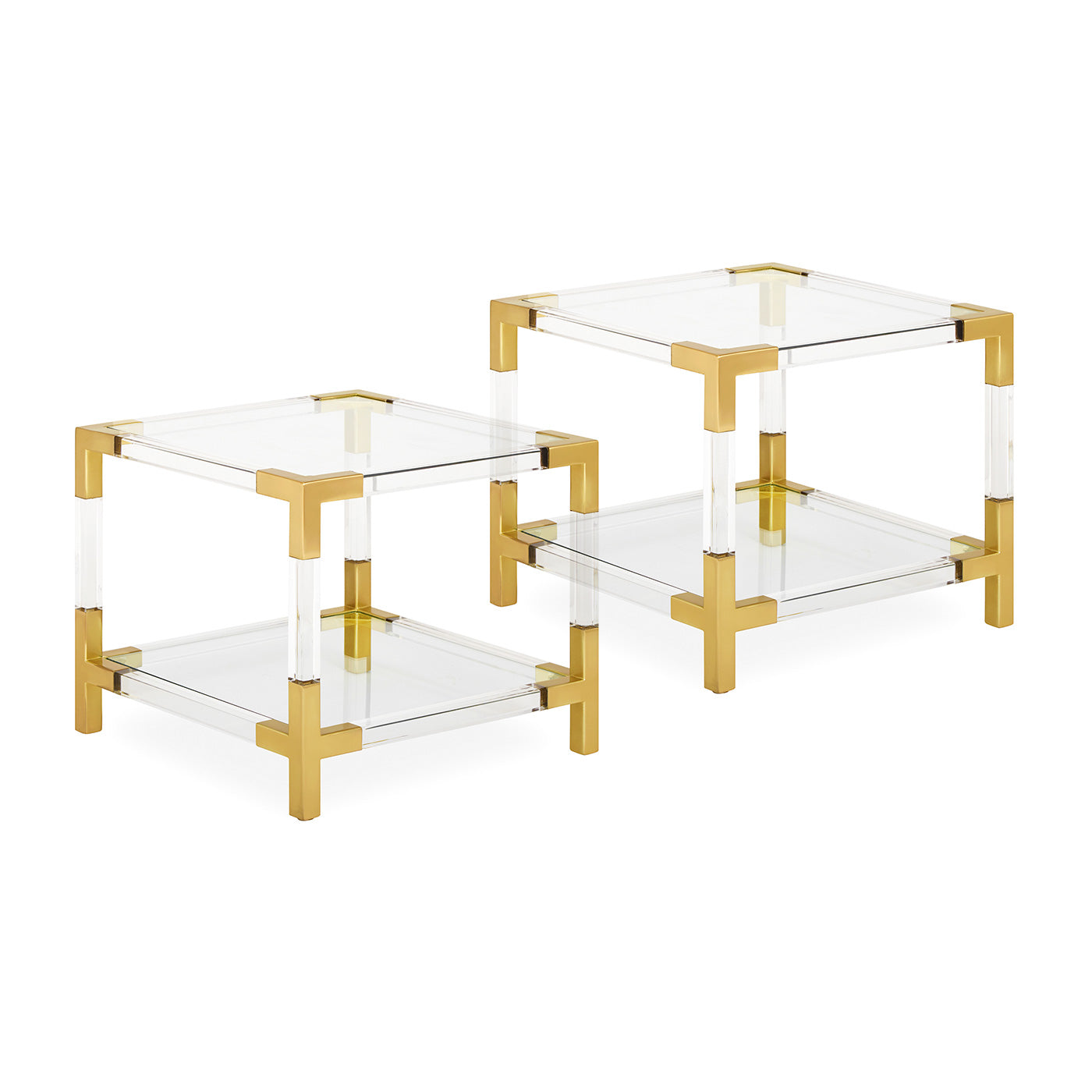 jacques two-tier accent table bundle clear acrylic brass - angle view