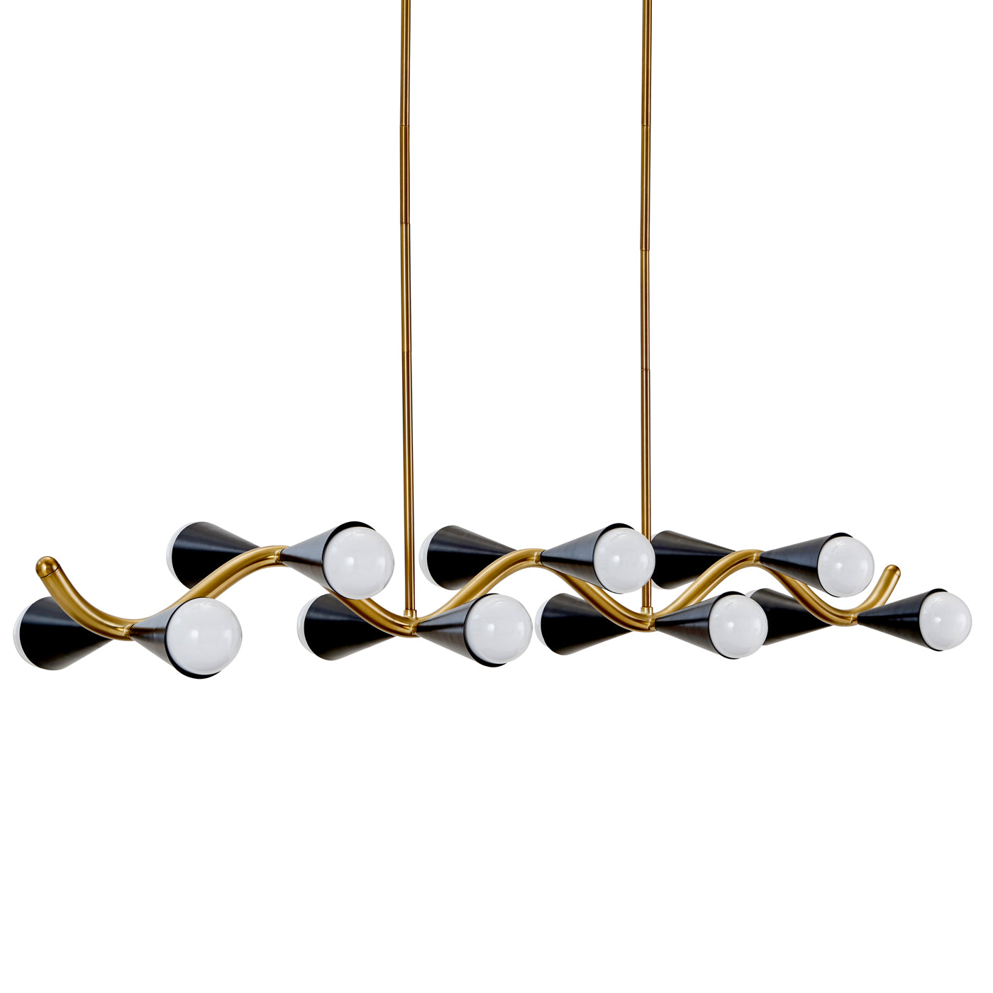 caracas wave chandelier black and white brass frame - angle view