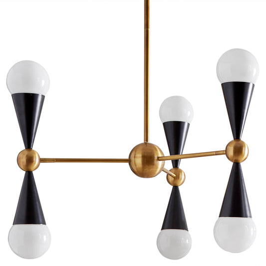 caracas six-light chandelier brass black white - view 1