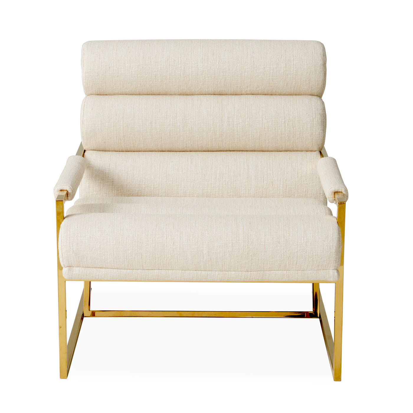 channeled goldfinger lounge chair belfast stone linen brass frame - front view