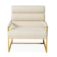channeled goldfinger lounge chair belfast stone linen brass frame - front view