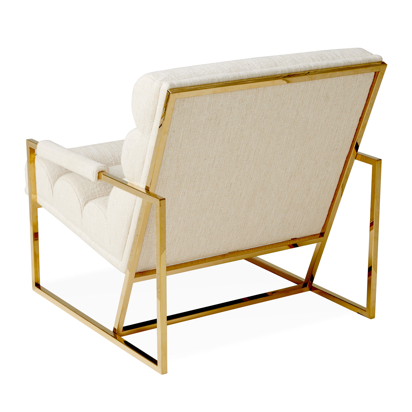 channeled goldfinger lounge chair belfast stone linen brass frame - back view