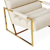 channeled goldfinger lounge chair belfast stone linen brass frame - detail view