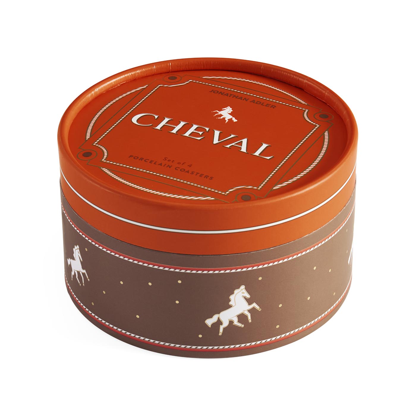 Round brown tin with 'Cheval' branding on a white background