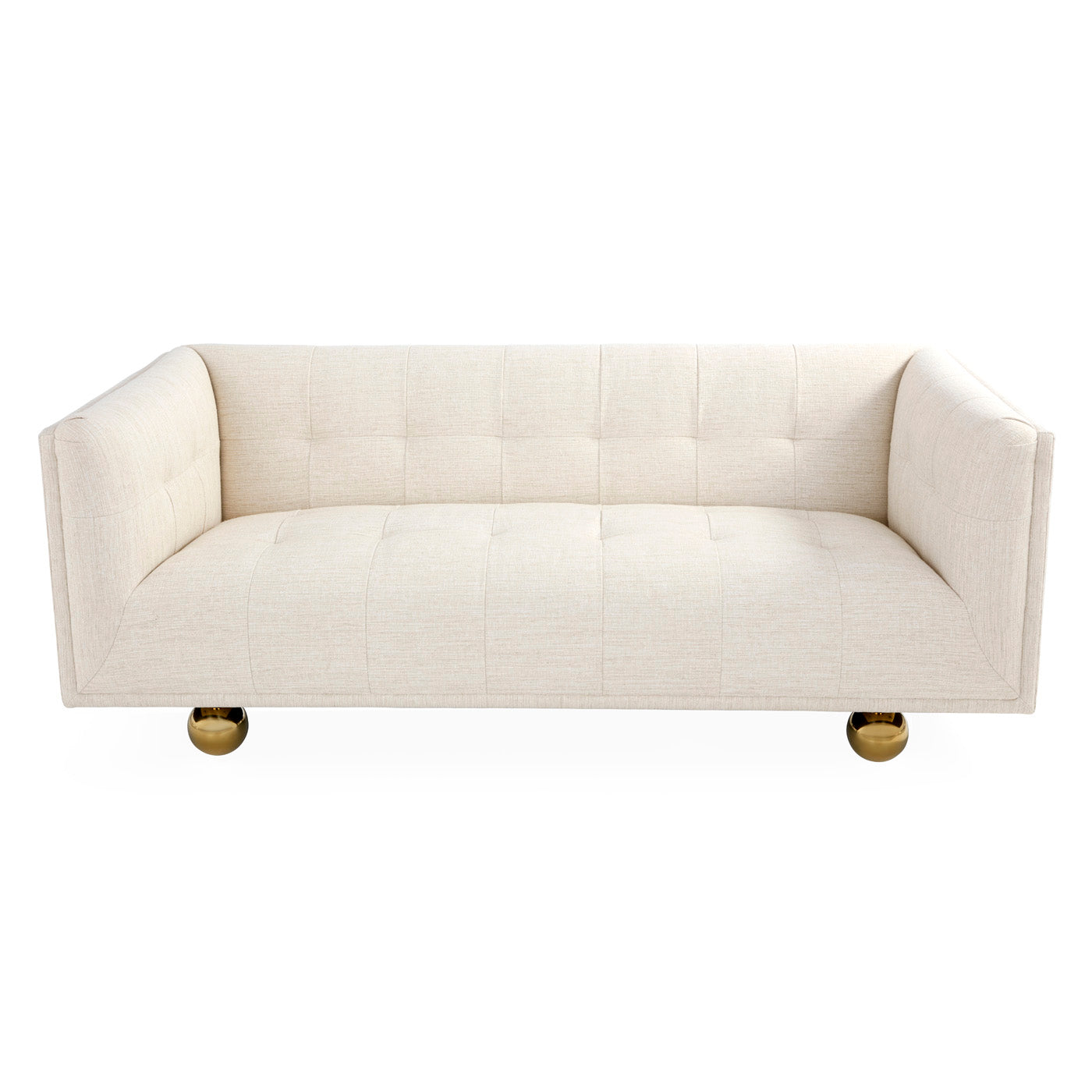 claridge apartment sofa belfast stone linen brass orb feet - front view