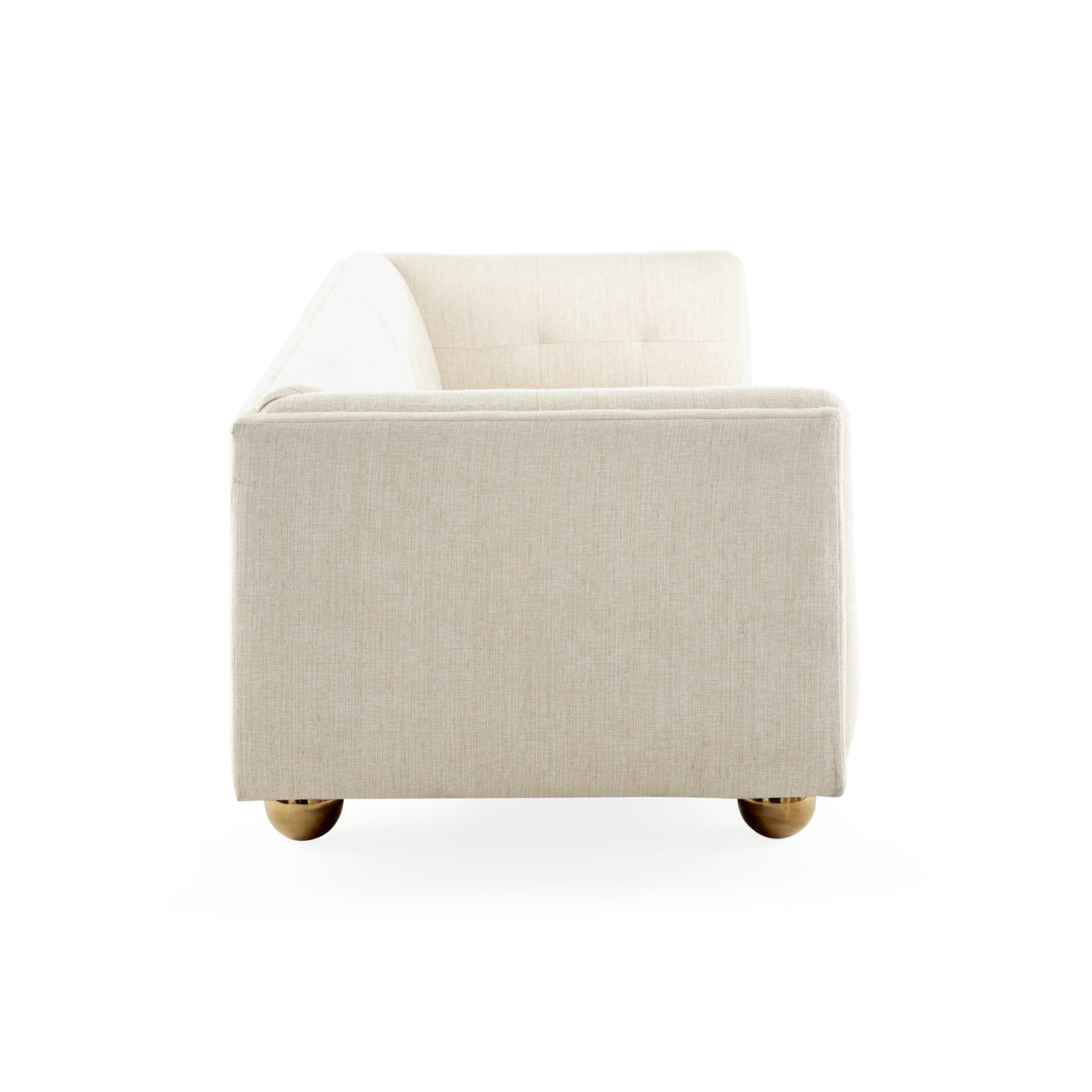 claridge apartment sofa belfast stone linen brass orb feet - side view