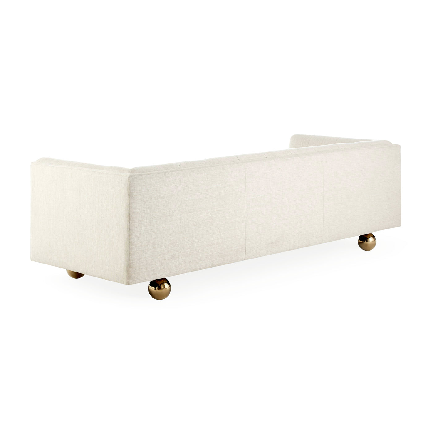 claridge apartment sofa belfast stone linen brass orb feet - angle back view