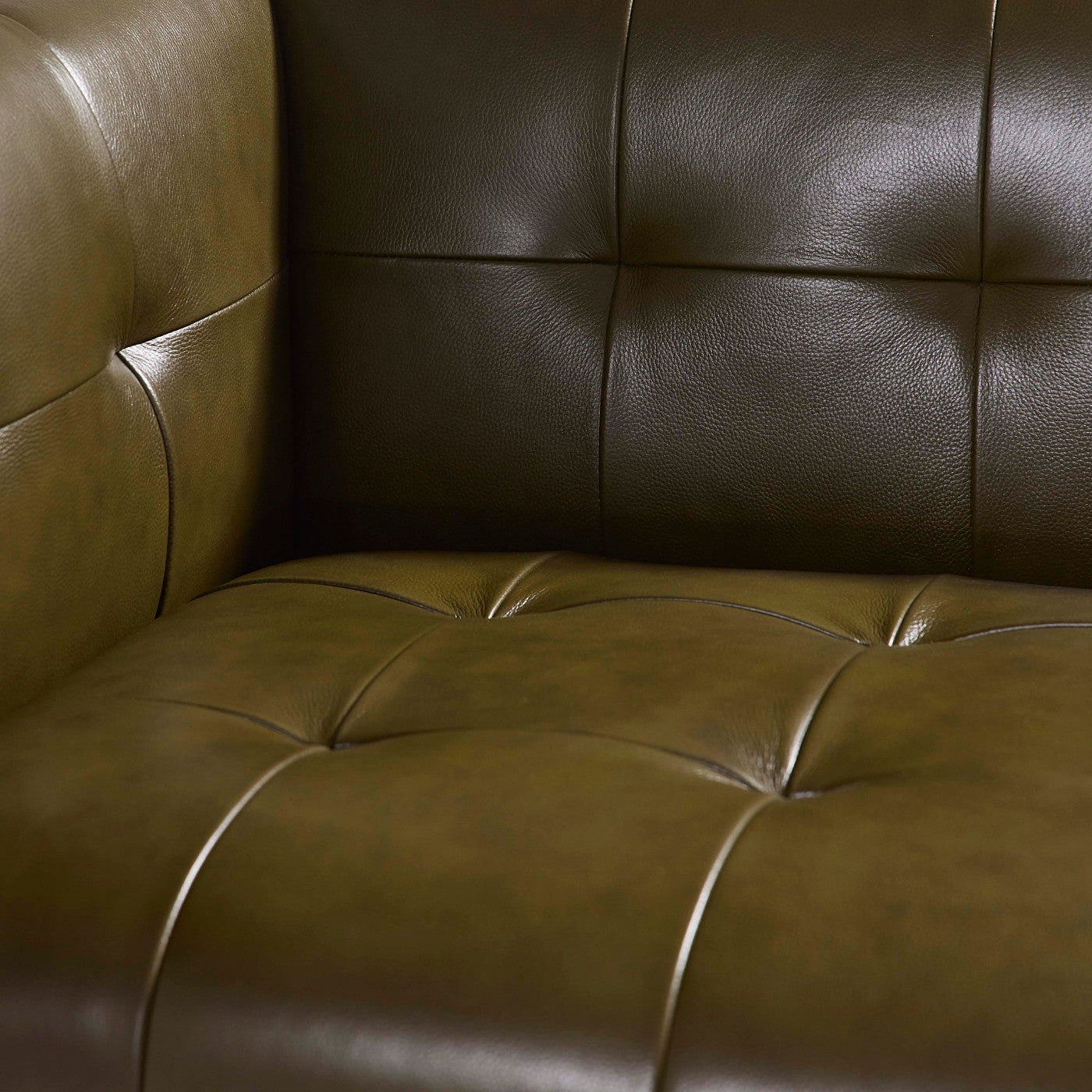 claridge apartment sofa olive leather - side view
