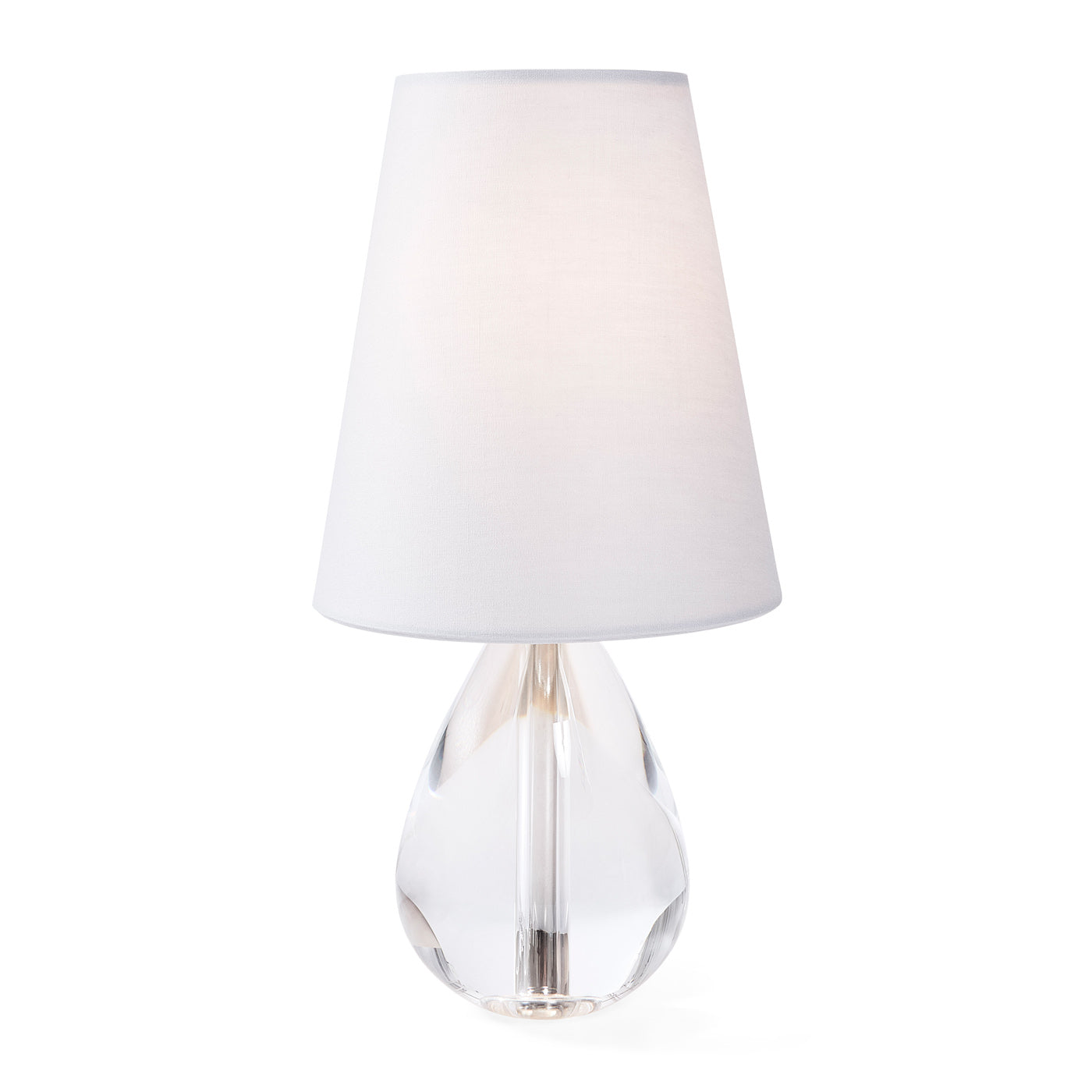 claridge tiny teardrop table lamp lead crystal nickel shade oyster - front view