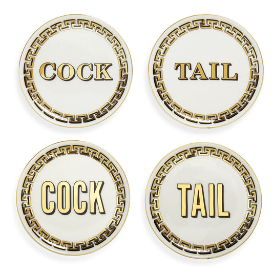 cock/tail coasters porcelain gold white - front view