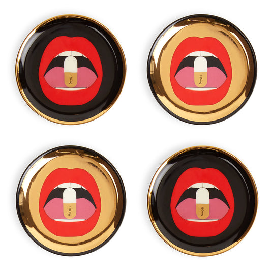 full dose coasters porcelain black red gold - view 1