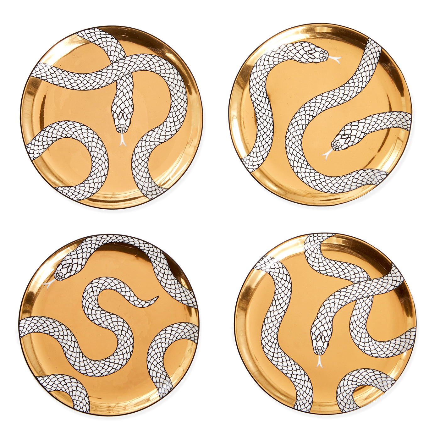 eden coasters porcelain gold black white - front view