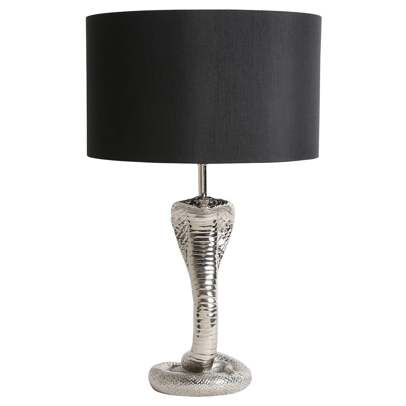 cobra table lamp nickel shade silk black - front view