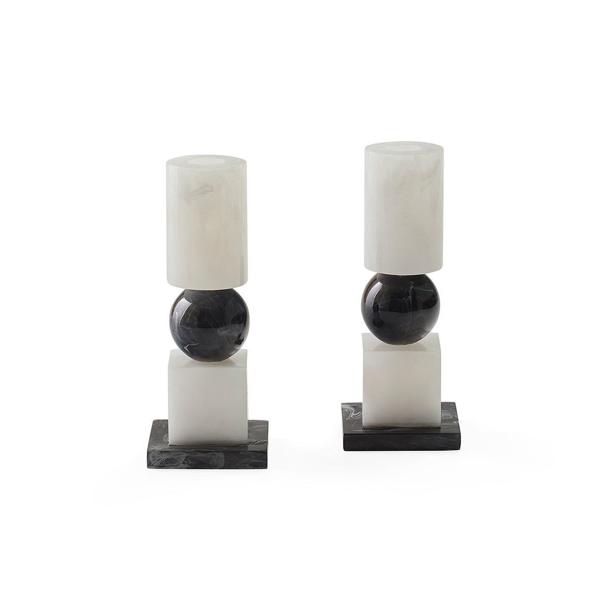 set of two black and white candle stick holders