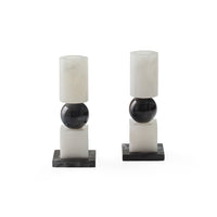 set of two black and white candle stick holders