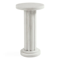 A white marble column side table with a round top and fluted pedestal base, shown on a plain white background.
