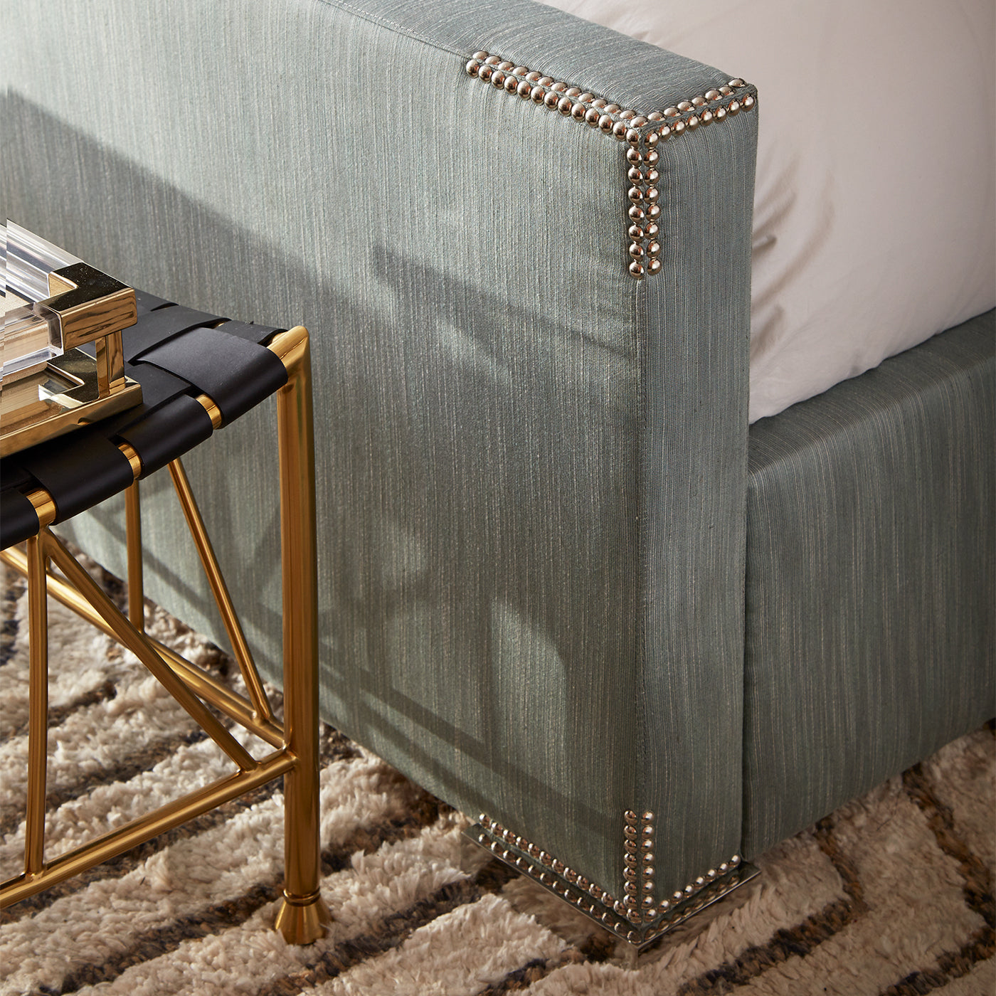 connery king bed biarritz jade nickel - detail styled view