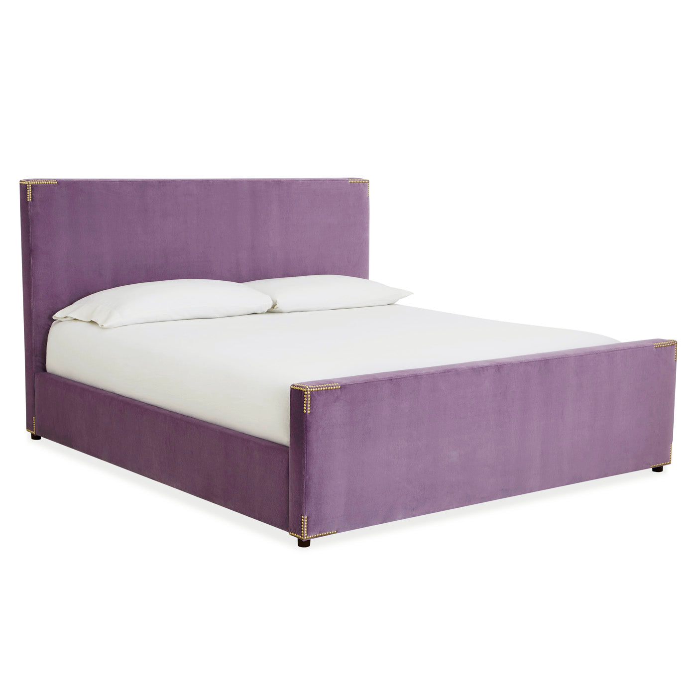connery king bed venice amathyst velvet brass nailhead trim - angle view