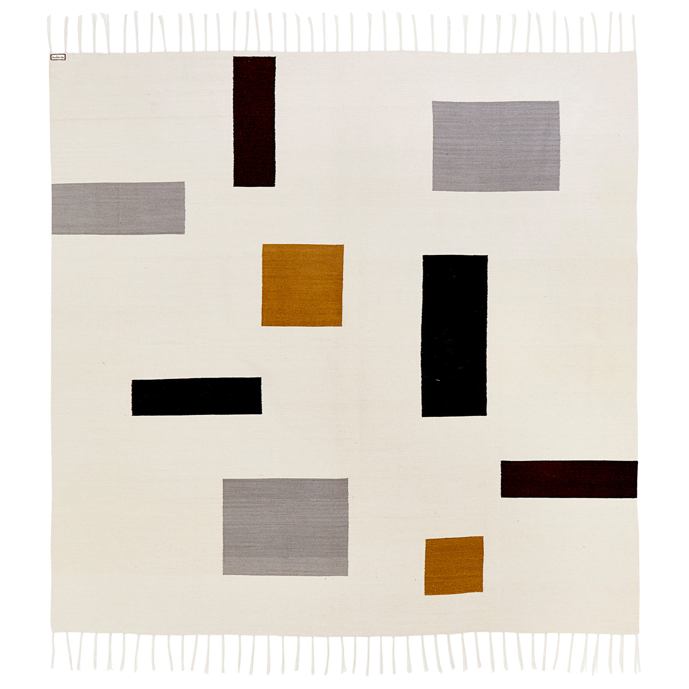 brushed alpaca mondrian coverlet black natural - folded view 1