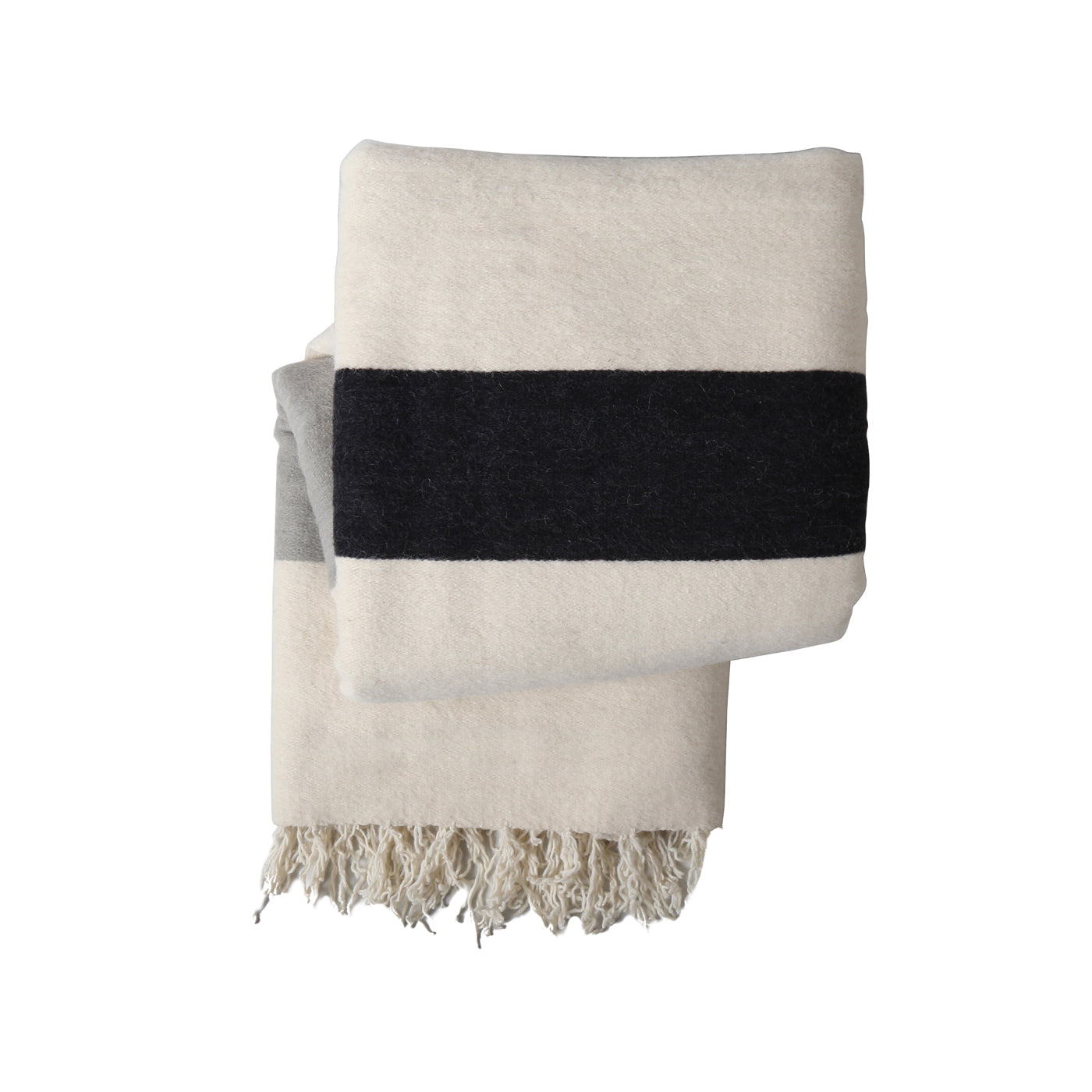 brushed alpaca mondrian throw black natural - folded view 1