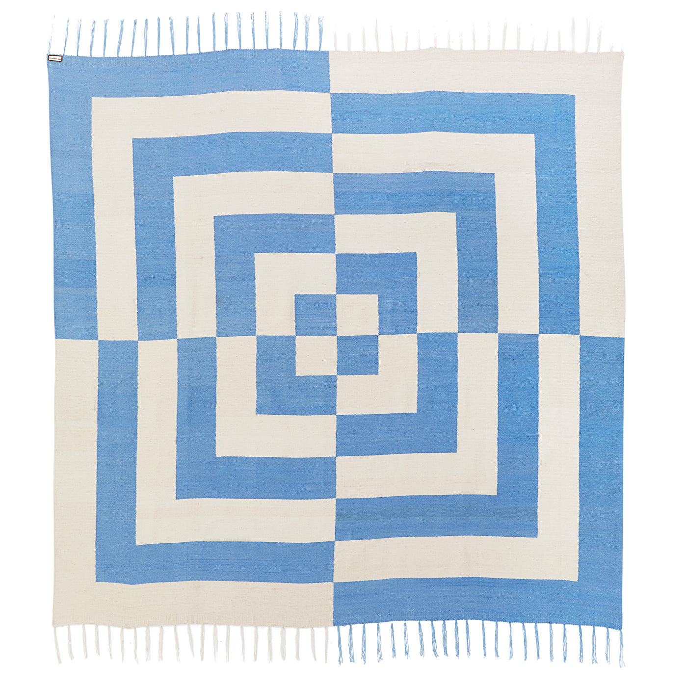 brushed alpaca op art coverlet blue natural - folded view 1