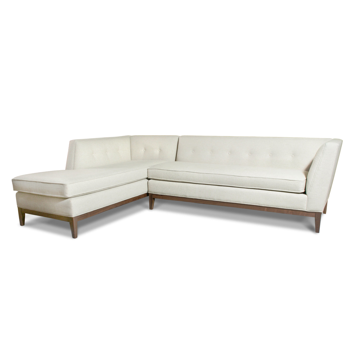danner sectional left arm facing taingiers sand linen walnut base - angle view