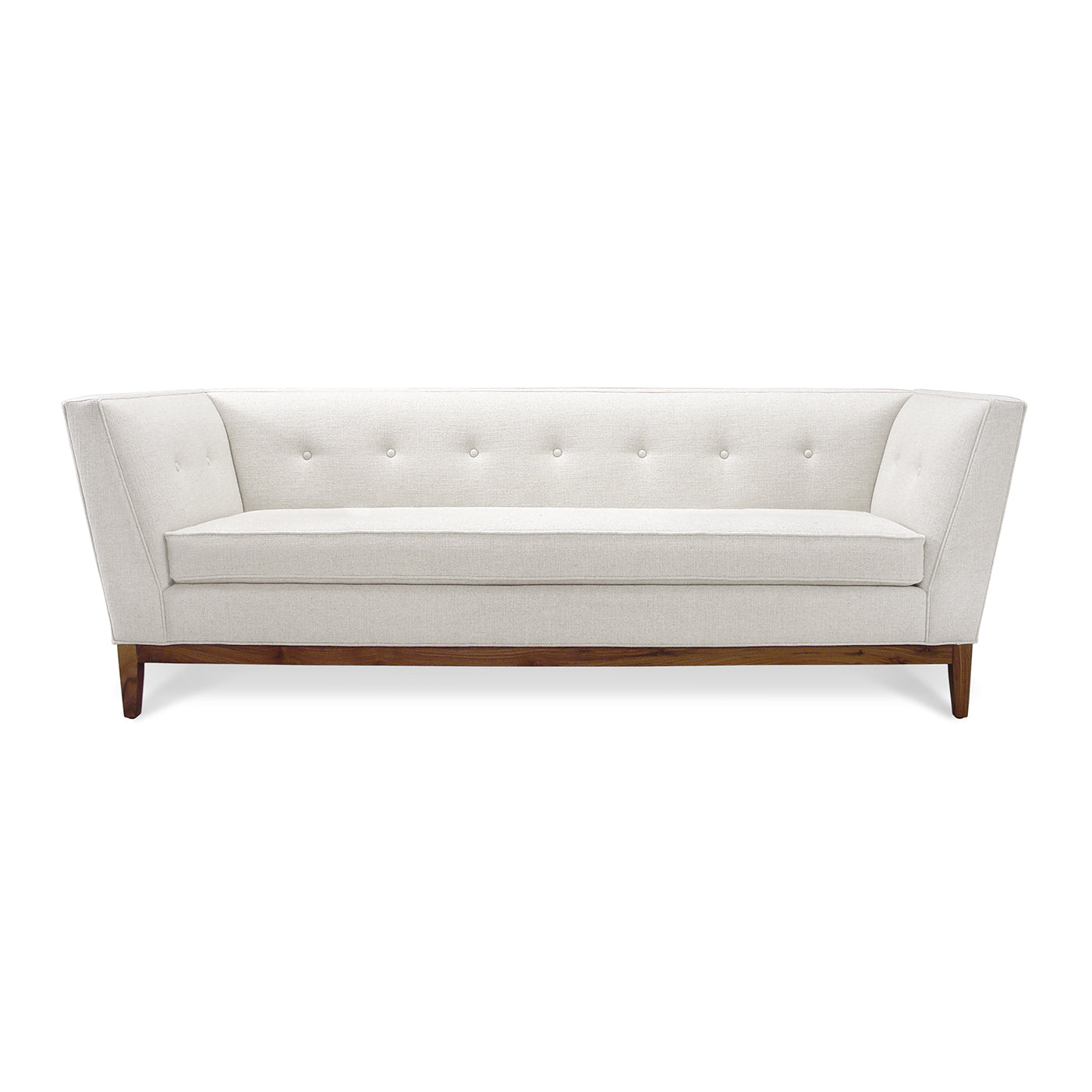 danner sofa tangiers sand linen walnut base - front view