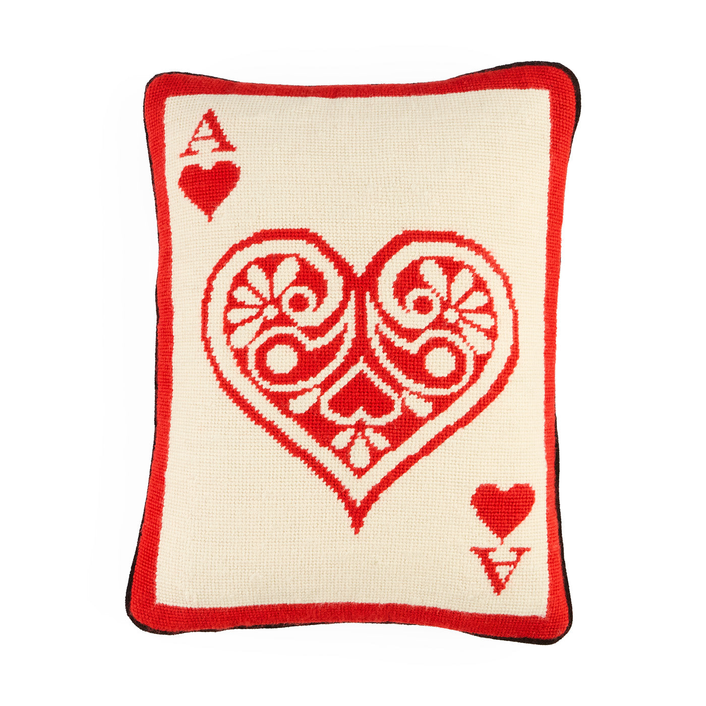 Ace Of Hearts Needlepoint Pillow - front view