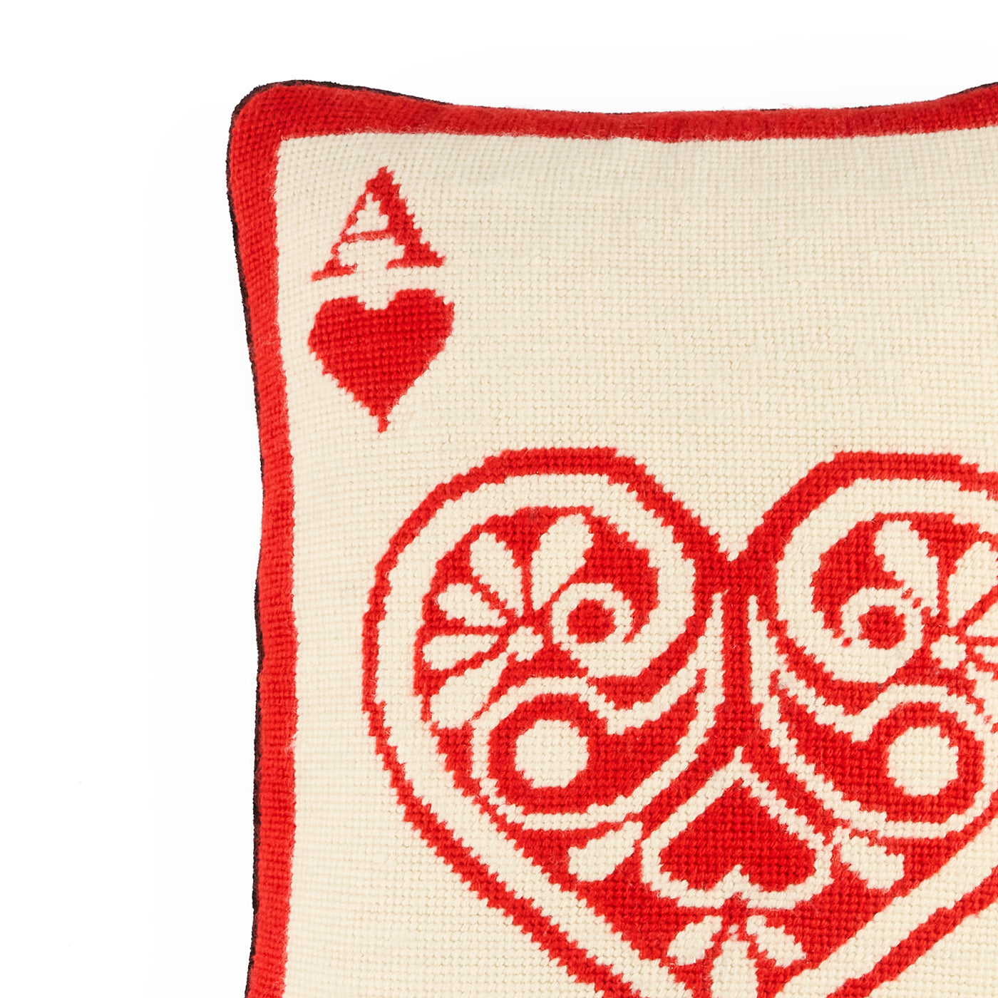 Ace Of Hearts Needlepoint Pillow - details view