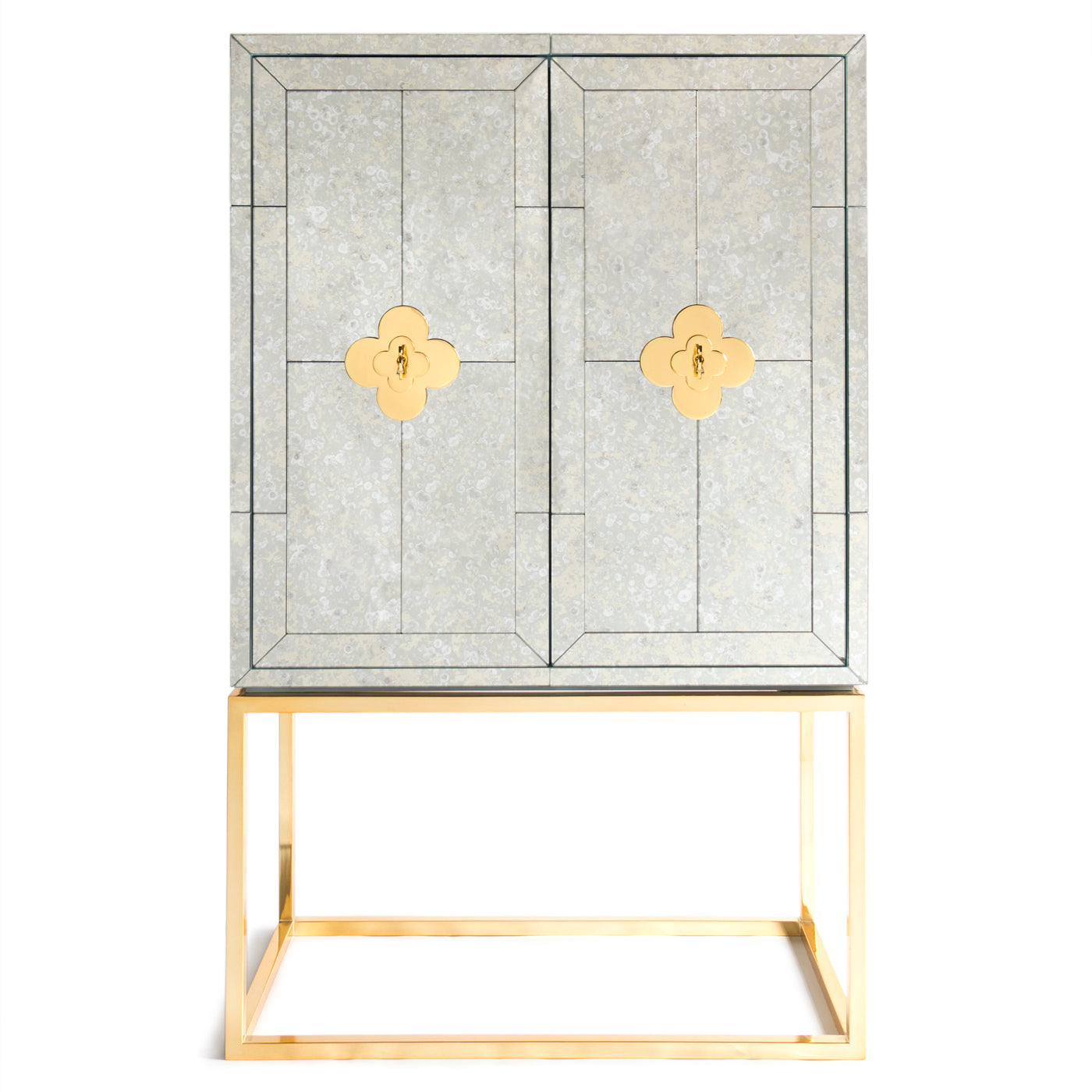 delphine bar antiqued mirror glass brass frame - open front view