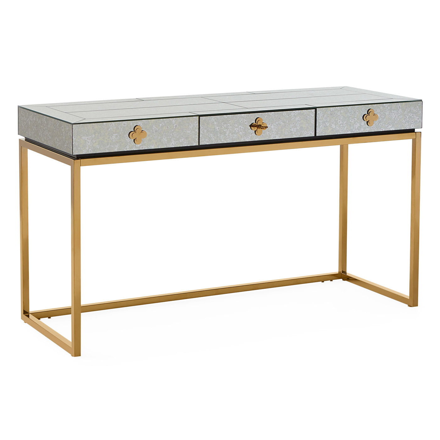 delphine desk antiqued mirror brass frame - angle view