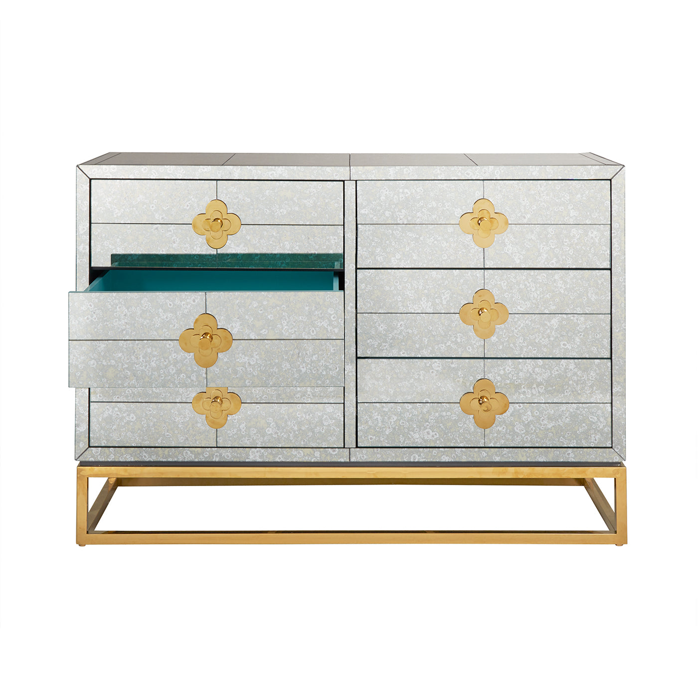 Delphine Six-Drawer Dresser in Brass and Mirror | Jonathan Adler Delphine Six-Drawer Dresser in Brass and Mirror | Jonathan Adler