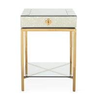 delphine tall side table antiqued mirror brass frame - front view