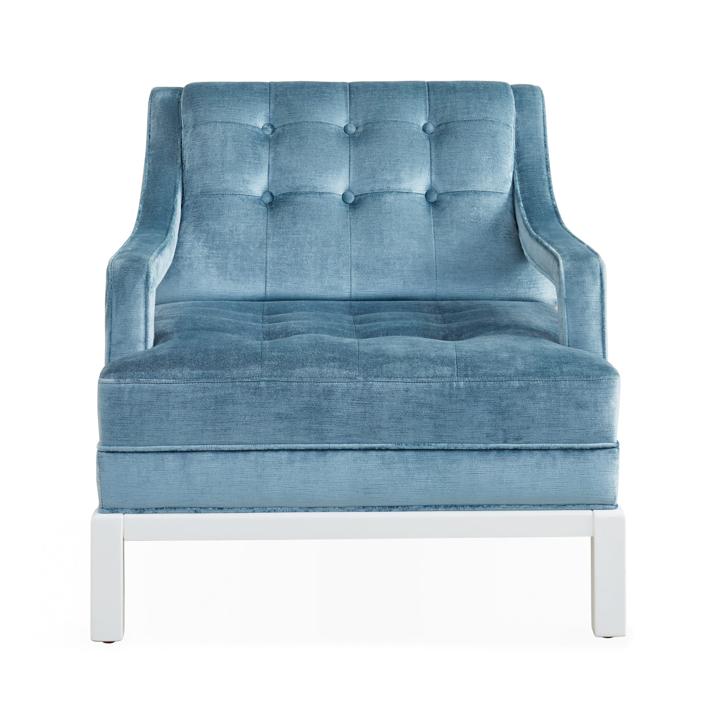 doris chair brussels powder blue velvet white base - front view