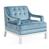 doris chair brussels powder blue velvet white base - angle view