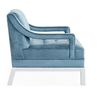 doris chair brussels powder blue velvet white base - side view