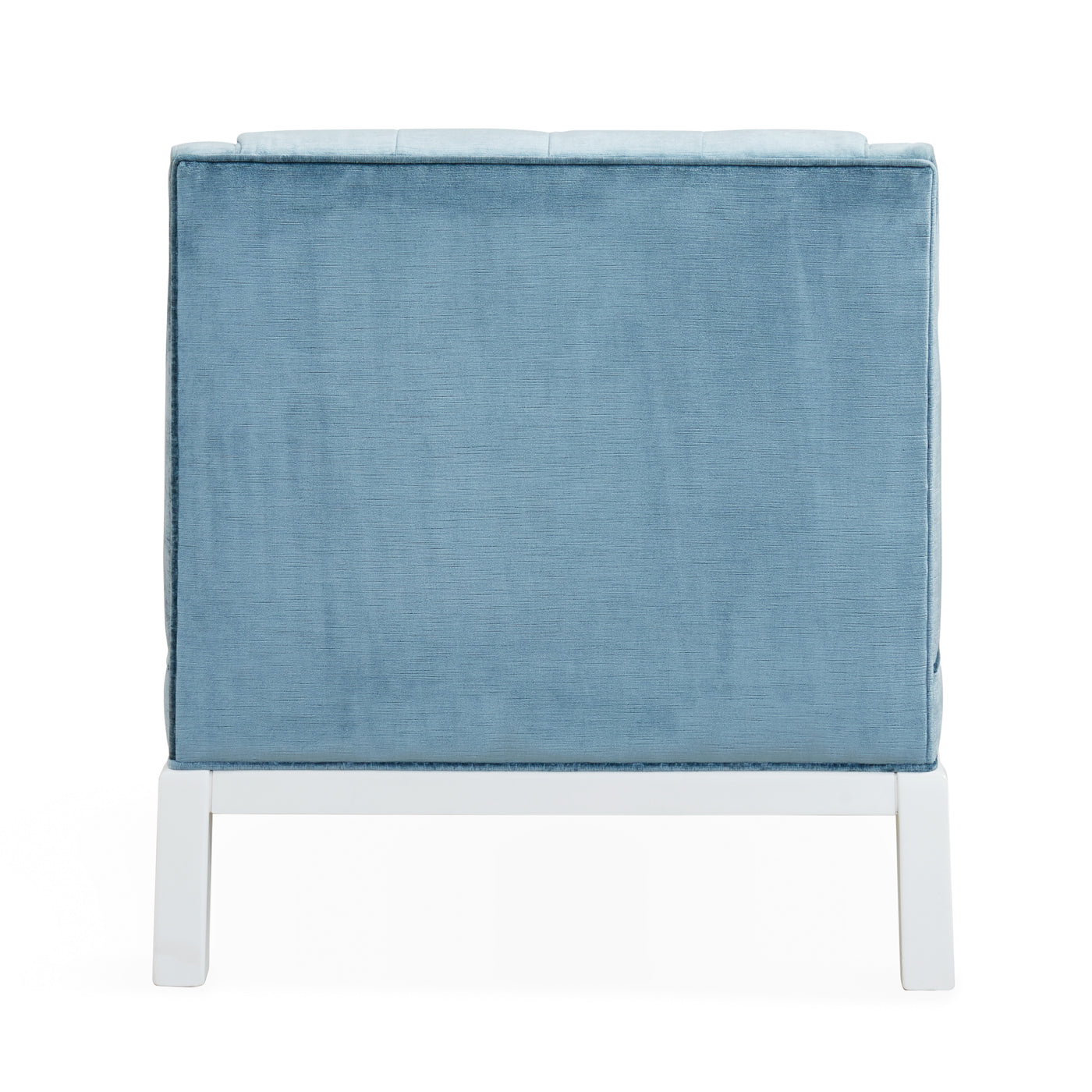 doris chair brussels powder blue velvet white base - back view