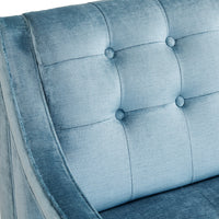 doris chair brussels powder blue velvet white base - detail view