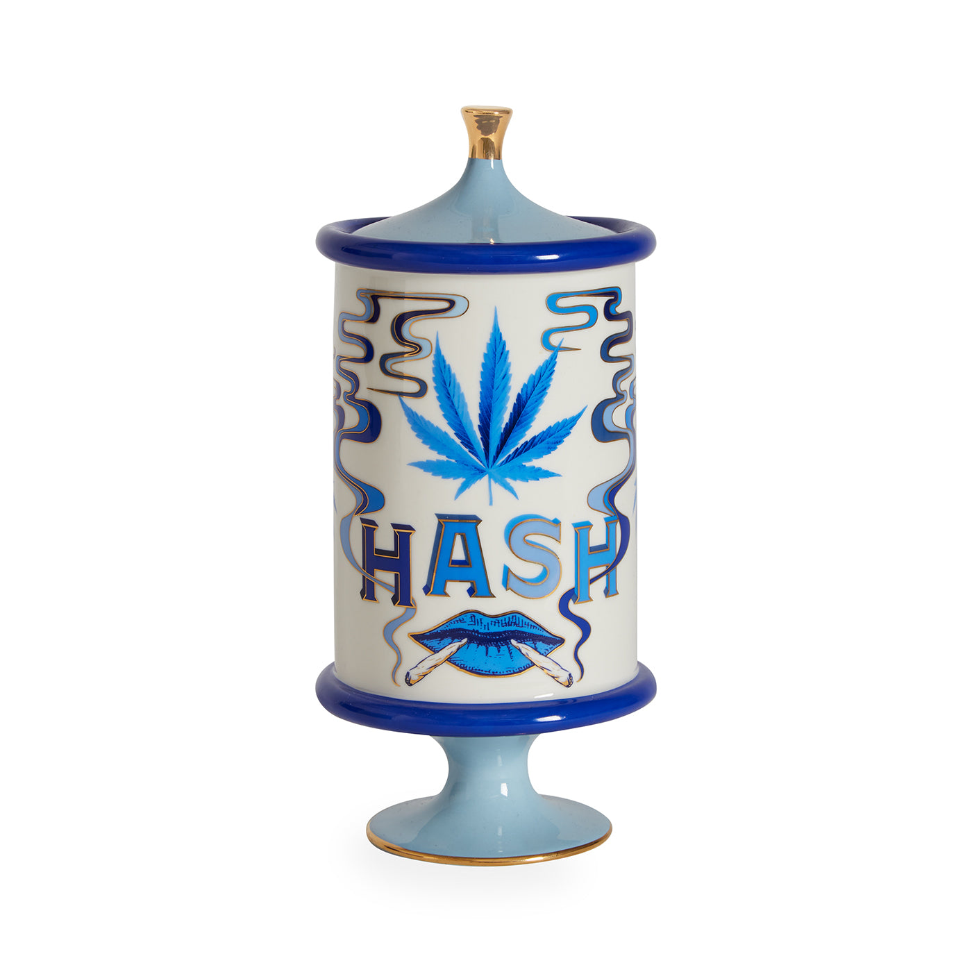 druggist weed canister porcelain blue accents gold - view 3