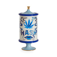 druggist weed canister porcelain blue accents gold - view 3