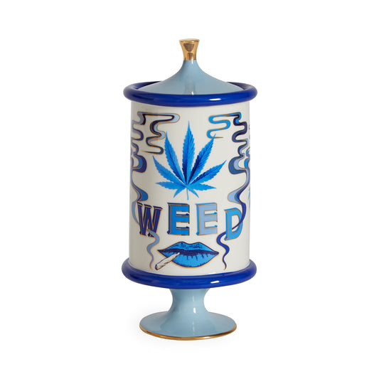 druggist weed canister porcelain blue accents gold - view 1